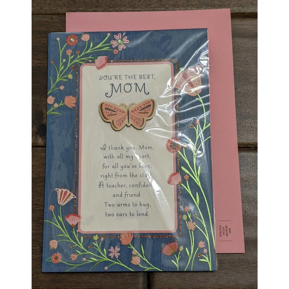 4/$20 New Hallmark mother's day card flower roses Floral 3d butterfly